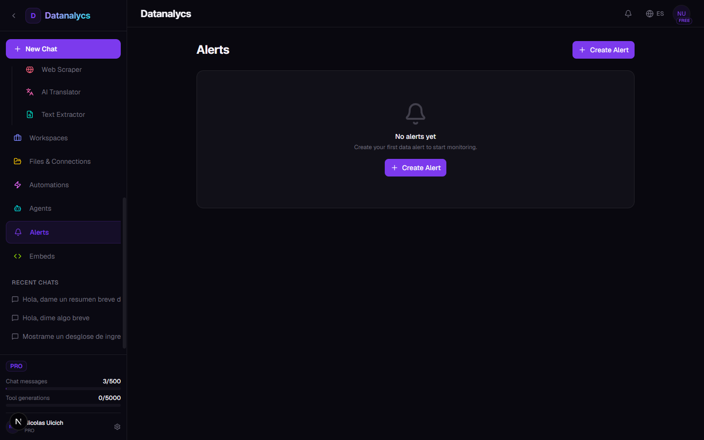 Alerts configuration screenshot