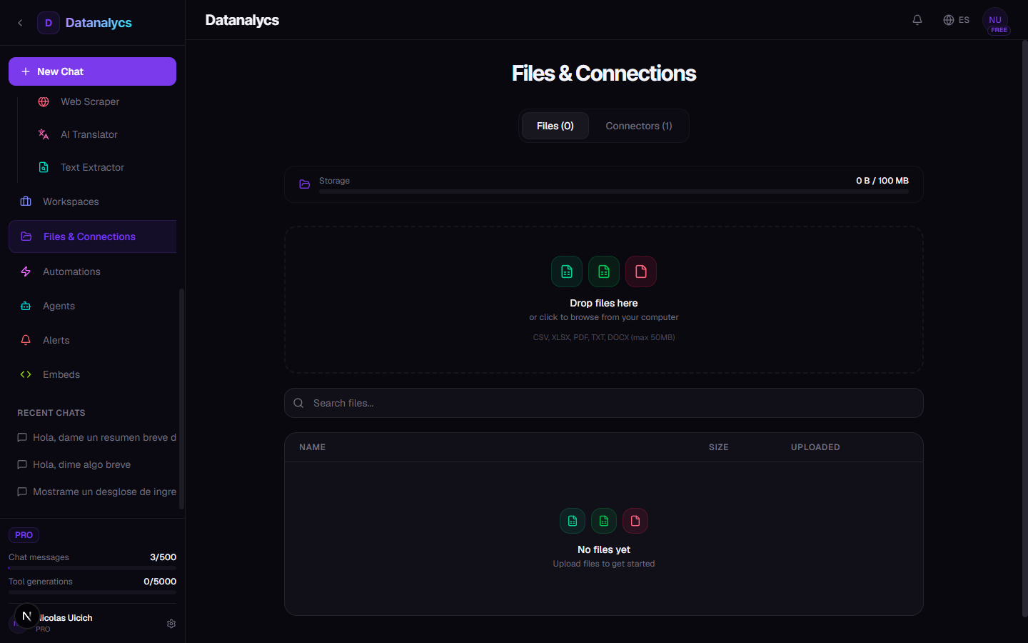 Connectors dashboard screenshot