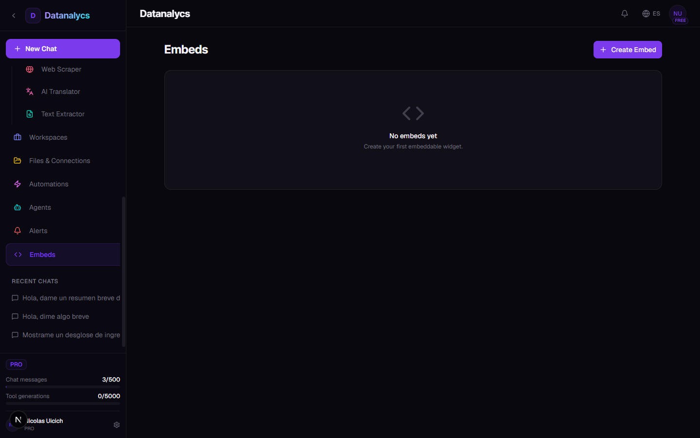 Captura del widget embebido