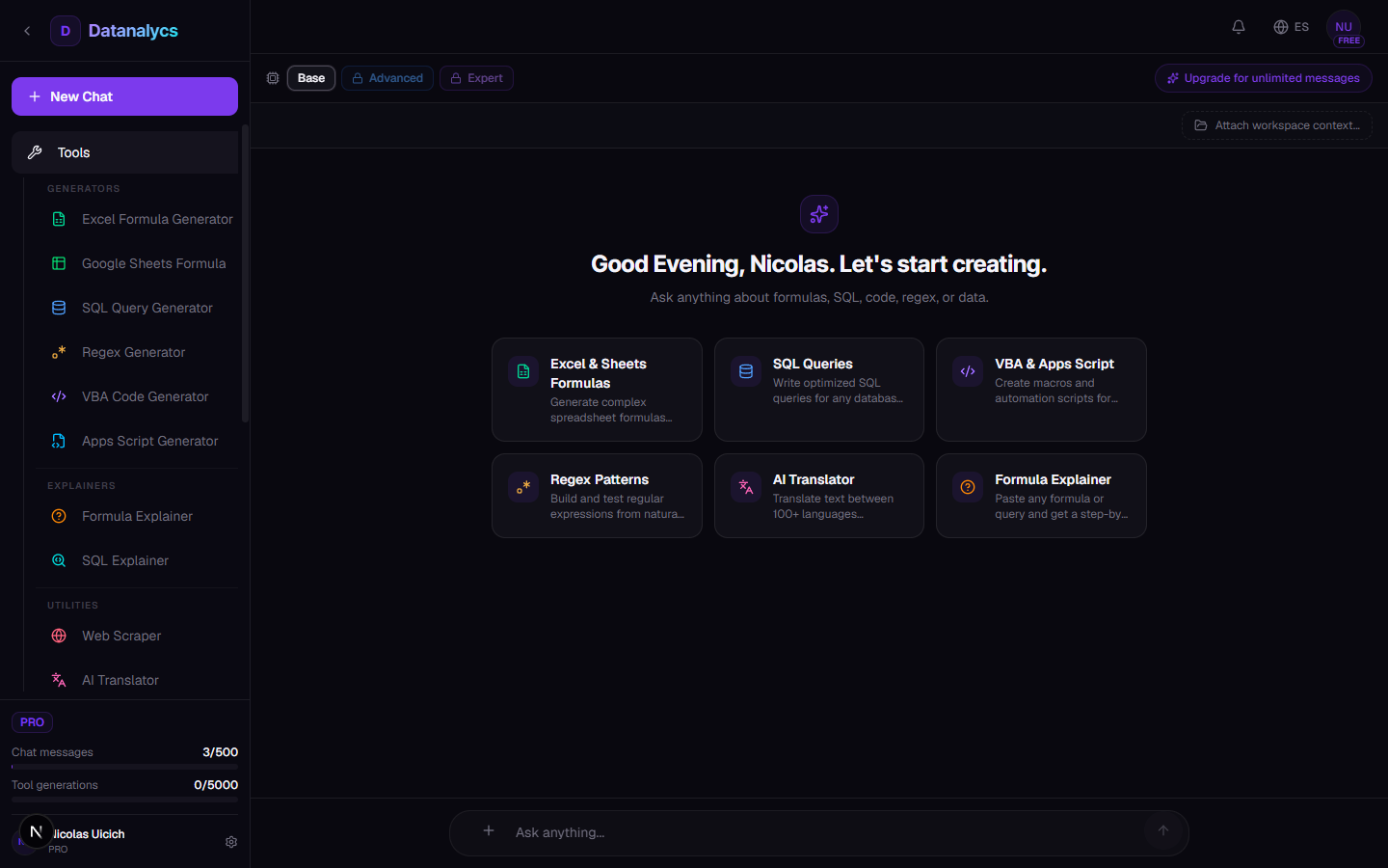 Data analysis dashboard screenshot